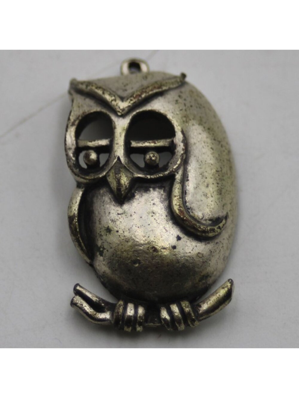 Metal Owl On Branch Pendant Silver Tone 1-1/4in Tall